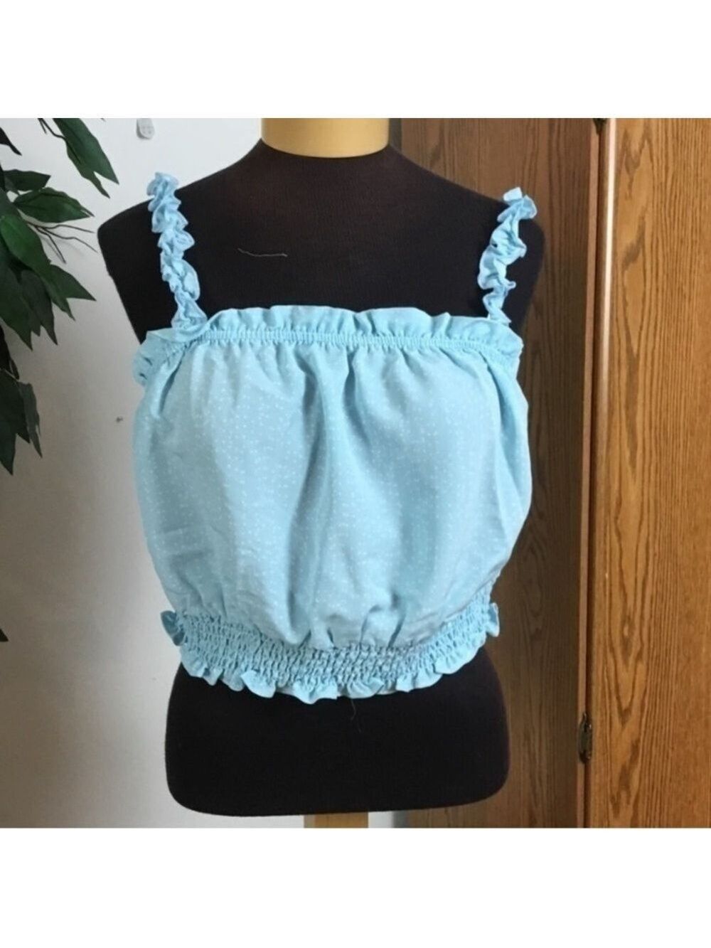 Lily Rose by Kohl’s Aqua Polka Dot Ruffle Smocked Tank Top XL